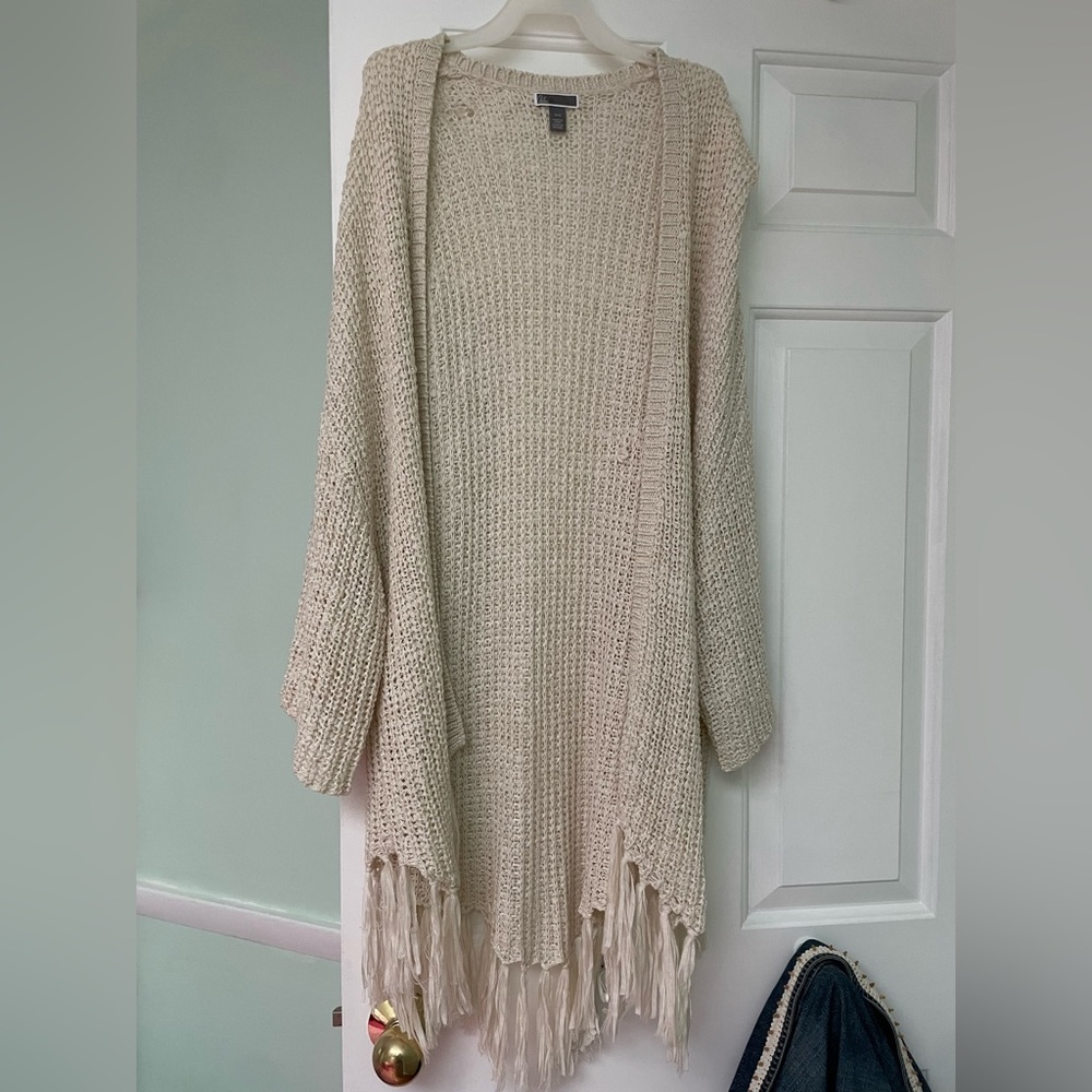 Chelsea 28 Short Sleeve Ivory Fringe Cardigan Size XS/S
